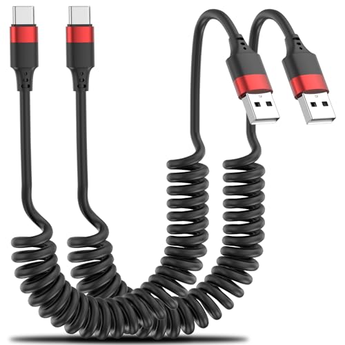 Coiled USB C Cable for Car, 2 Pack Type C Coiled Cable Fast Charging, USB to USBC Coiled Cable, USB C Car Charger Cord for iPhone 17 16 15, Samsung Galaxy S25 S24 S23 Ultra, Pixel 10 9 - size: 3ft Usb A-c