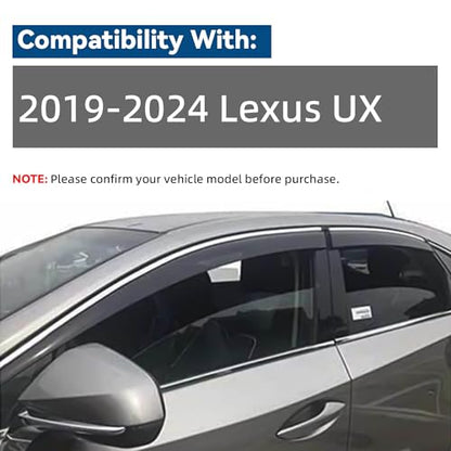 4pcs JDM Vent Window Visors Compatible with 2019-2024 UX200 UX250h,Outside Mount Style Sun Rain Guard,Smoke Tint with Chrome Trim - size: For 2019-2024 Lexus UX