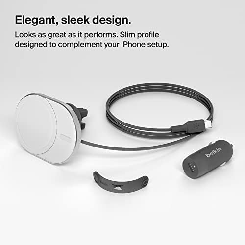 Belkin MagSafe-Compatible Wireless Car Charger 15W, Fast Charging Wireless Charger - Powerful Magnetic Vent Holder for iPhone 17, 16, 15, 14, 13 Series, Pixel 10, Secure Car Phone Mount - White - style: Charging Mount