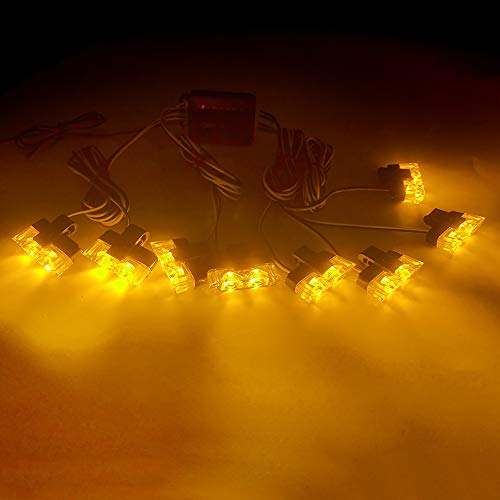 Amber 16LED Grille Strobe Lights Dash Deck Visor Police Flash Lights Car Truck Ambulance Emergency Warning Strobe Lights With Remote Control Wireless 12V - color: amber, size: 8 in 1