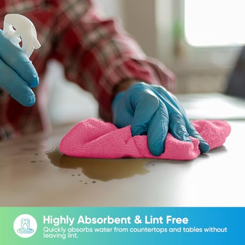 HOMEXCEL Pink Microfiber Cleaning Cloth, 24 Pack Cleaning Towels for Kitchen, Lint Free, Scratch-Free, Highly Absorbent, and Reusable Cleaning Rags for House, Window and Glass, Cars, 11.5 X11.5 inch - color: Pink