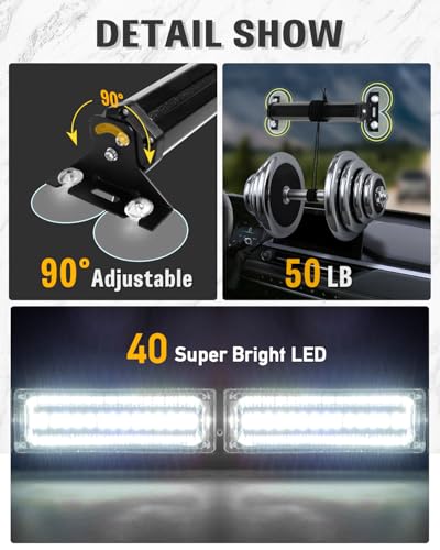HLauto 1002L Emergency Strobe Traffic Advisor Light Bar: 40 LED Dash Safety Warning Flashing Light, Front/Rear Windshield Visor Lights for Construction Vehicle, Tow/Plow Truck (2x10.7inch, White) - color: White
