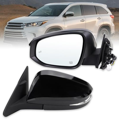 Left Driver Side Mirror Compatible With 2014-2019 Toyota Highlander With Manual Folding Power Glass Heated Turn Signal Blind Spot Black Replaces #87940-0E272 TO1320361 (7Pins) ﻿ ﻿ - color: Black, size: 7Pins-Left