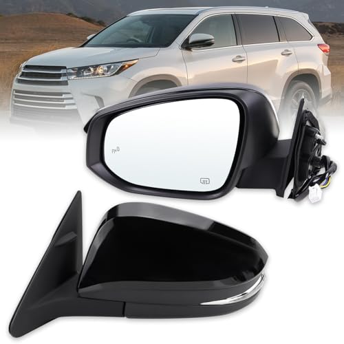 Left Driver Side Mirror Compatible With 2014-2019 Toyota Highlander With Manual Folding Power Glass Heated Turn Signal Blind Spot Black Replaces #87940-0E272 TO1320361 (7Pins) ﻿ ﻿ - color: Black, size: 7Pins-Left