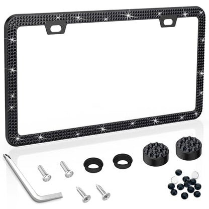 SHARE&CARE Bling License Plate Frame, Crystal License Plate Cover, Car License Plate Holder with Rhinestone Crystal Diamond Screw Set - 1 Pack (Black1) - color: Black1