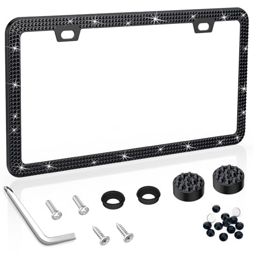 SHARE&CARE Bling License Plate Frame, Crystal License Plate Cover, Car License Plate Holder with Rhinestone Crystal Diamond Screw Set - 1 Pack (Black1) - color: Black1