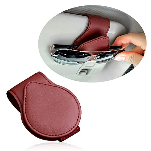 OFBAND Magnetic Sunglass Holder for Visor, PU Leather Car Organizer, Universal Accessory (Wine Red) - color: Wine Red