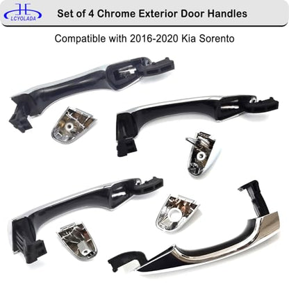 Set of 4 Chrome Exterior Door Handles w/Cover for Kia Sorento 2016-2020, Replaces 82651C5010 82651-C5010 83652-C5010 - wo/Smart Key Entry - size: 4 Pcs Front & Rear