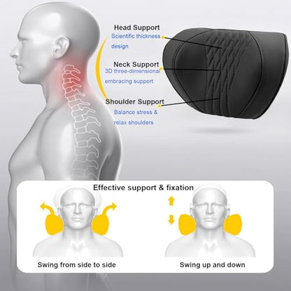 Car Neck Pillow 2-Pack - Premium Memory Foam Headrest with Soft Nappa Leather Feel, Ergonomic Support for Long Drives, Fits Most Vehicles (2, Black) - color: Black