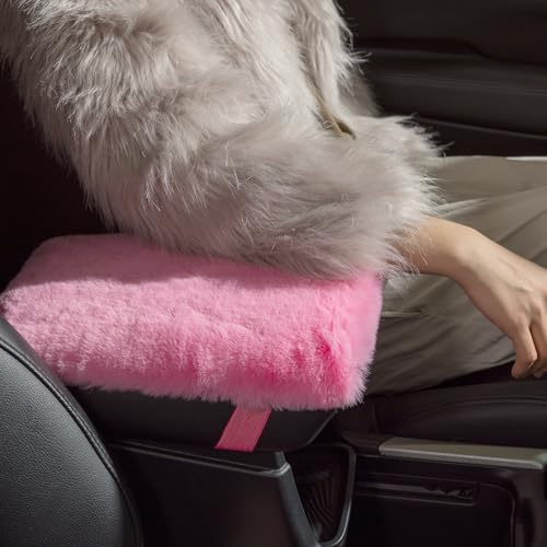 SEG Direct Auto Center Console Cover, Furry Car Armrest Cover, Soft Fluffy Middle Console Pad, Car Armrest Seat Box Cover for Women Men, Universal Fit for Most Vehicle, SUV, Truck, Car (Pink) - color: Pink