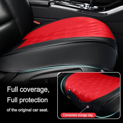 TIEHESYT Luxury Faux Leather Car Seat Cover Front Bottom Protector, Seat Cushion Without Backrest, Anti-Slip and Wrap Around The Bottom, Fit Most Cars & Vehicles, 1 Piece, Black&Red - color: Black&Red, size: 1 PCS