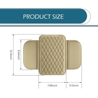 Car Center Console Cover, Leather Auto Arm Rest Cover with Side Storage Bags, Wear-Resistant Storage-Enabled Console Pad, Universal for Most Cars, Trucks and Vans (Beige) - color: Beige
