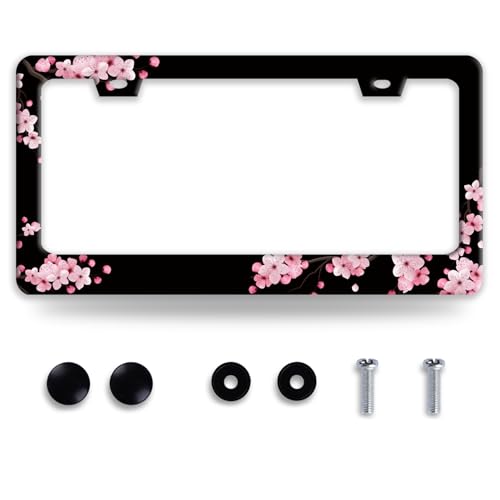 Cherry Blossoms License Plate Frame Beautiful Pink Flowers License Plate Frames Funny for Car Decorative Parts Stainless Stee License Plate for Standard Us Canada License Plate Holder 12x6 Inch - color: Cherry Blossoms