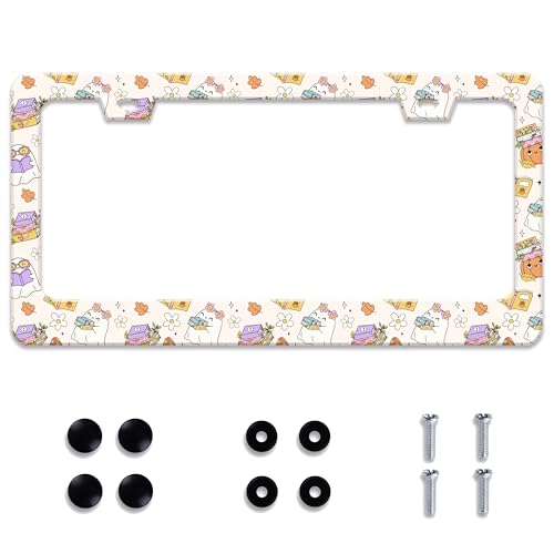 Personalized License Plate Frame Cute Ghost Stainless Steel Accessory Cartoon License Plate Holder Funny Car Decorative 2 Holes Screws Fits Us Standard License Plates 12.2 X 6.3 in for Men Women - color: Cute Ghost