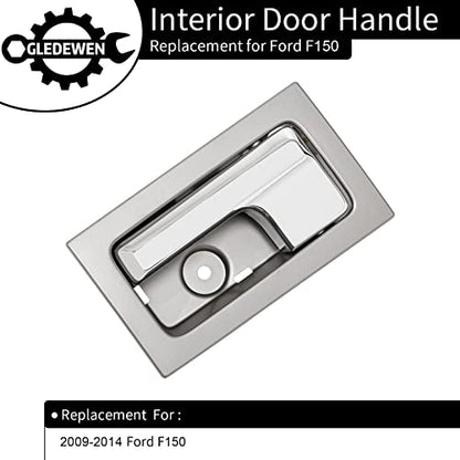 Gledewen Interior Door Handle, Compatible with 2009-2014 Ford F150, Front/Rear Inside Left Driver Side | CL3Z-1522601-GA 9L3Z-1522601-CB 90826 | Chrome Lever Gray Housing Inner Handle - color: Chrome Inner Left