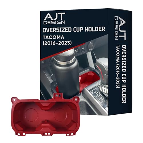 AJT DESIGN Oversized Cup Holder for Toyota Tacoma (2016-2023) | ABS Plastic Oversized Cup Holder Replacement for Tacoma - Red | Vessel Diameter of 3.65" | Made in USA - color: Red, style: Without Rubber Tray