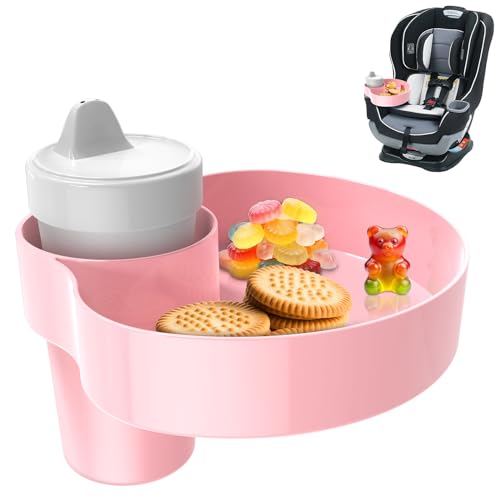 Kids Car Seat Cup Holder Snack Tray - Toddler Travel Essentials for Mess-Free Snacking on Road Trips, Travel Accessory Compatible with Safety Seats & Strollers Console, Pink - color: Pink, size: 1 PACK