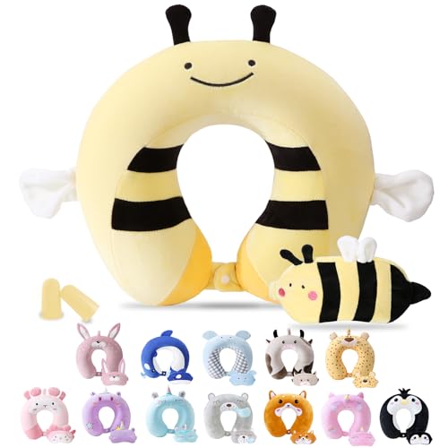 Cirorld Travel Pillow for Kids Adult Cute Neck Pillow for Traveling Memory Foam Airplane Pillow Sleep Mask Animal Flight Pillow Head Rest Neck Support for Cars Long Flights (Bee, 9-12 Y/O) - color: Bee, size: 9-12 Y/O