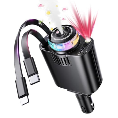 Retractable Car Charger with Aromatherapy and Starlight, 5 in 1 USB C Car Charger Adapter, 69W Fast Charging Cars Phone Chargers, Cars Air Freshener Compatible with iPhone 16 15 14 13 12 (Drak Black) - color: Drak Black