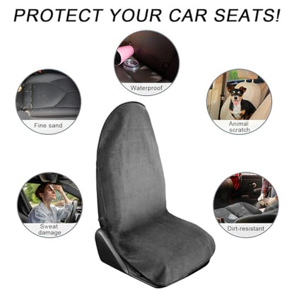DXNQ Waterproof Car Towel Seat Cover, Sweating Non-Slip Premium Towel Carseat Cover Protector, Universal Soft Machine Washable Car Truck SUV Front Seat Cover for Gym Workout Beach Hiking (Gray) - color: Gray, 1pc, Front