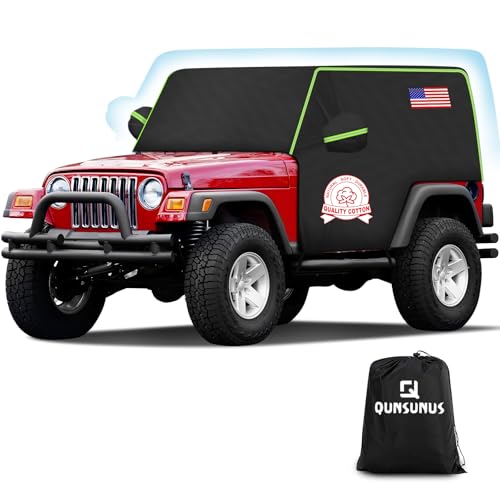 QUNSUNUS Cab Cover for Jeep YJ TJ 2 Door, Half Car Cover with Cotton Liner, All Weather Waterproof Rain Cover with Straps for Wind, Sun, UV and Dust Protection - size: For Jeep Yj/Tj 2 Door
