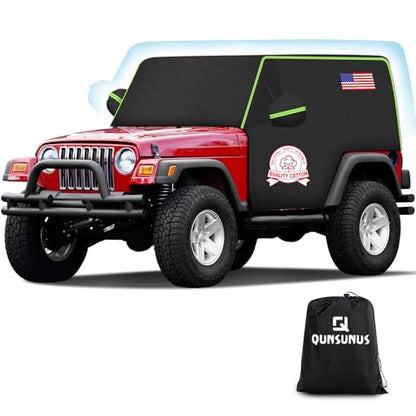 QUNSUNUS Cab Cover for Jeep YJ TJ 2 Door, Half Car Cover with Cotton Liner, All Weather Waterproof Rain Cover with Straps for Wind, Sun, UV and Dust Protection - size: For Jeep Yj/Tj 2 Door