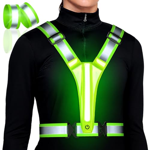 Led Light Up Running Vest Reflective Vest for runners night walking, Rechargeable Reflective Running Vest High Visibility - color: Green