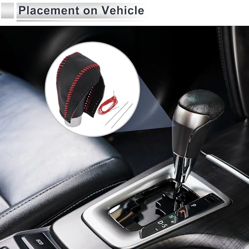 Gear Shift Knob Cover for Honda HR-V 2016-2022 Anti-Slip Stick Shifting Handle Protector Faux Leather 1 Pc Pebbled Black Red