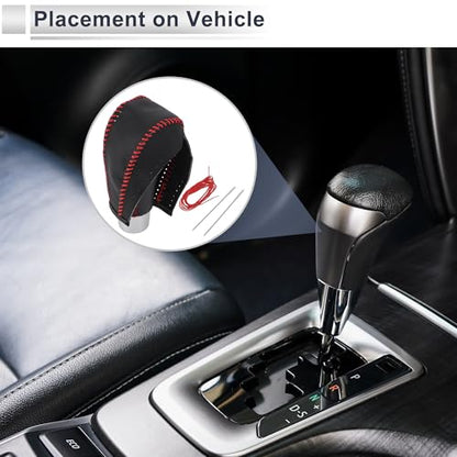 Gear Shift Knob Cover for Honda HR-V 2016-2022 Anti-Slip Stick Shifting Handle Protector Faux Leather 1 Pc Pebbled Black Red