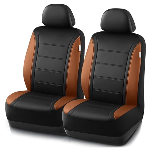 Road Comforts Leather Seat Covers, Breathable Car Seat Covers Front Seat for Men,Airbag Compatible, Automotive Seat Covers Set Universal Fit Most Cars,Vans,Truck,SUV - color: Brown Front