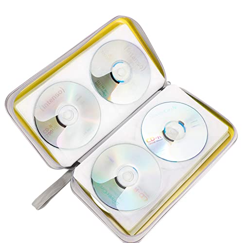 Siveit CD Case, DVD Case Holder 96 Capacity Hard Plastic CD DVD Disc Cases Storage Binder Wallet for Car Home Office Travel (Yellow) - color: Yellow