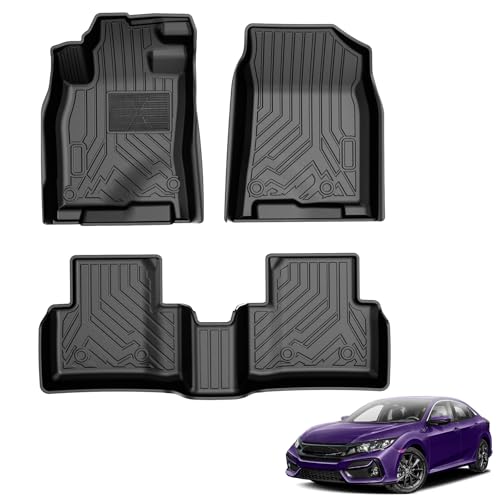 Powerty Floor Mats for 2016-2021 Honda Civic Coupe/Sedan/Type R, 2017-2021 Honda Civic Hatchback, All Weather TPE Custom Fit Car Mats Floor Liners 1st & 2nd Row, Black - size: 4)Honda Civic Coupe/Sedan/Type R｜16-21｜1st&2nd Row