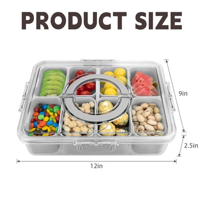 Divided Serving Tray with Lid and Handle,8 Compartments Snacks Box,Snack Fruit and Veggie Tray,Portable Platter for Candy Fruits Nuts Snack Party Entertaining Picnic (2 PCS Grey) - color: 2pcs-serving-tray-grey