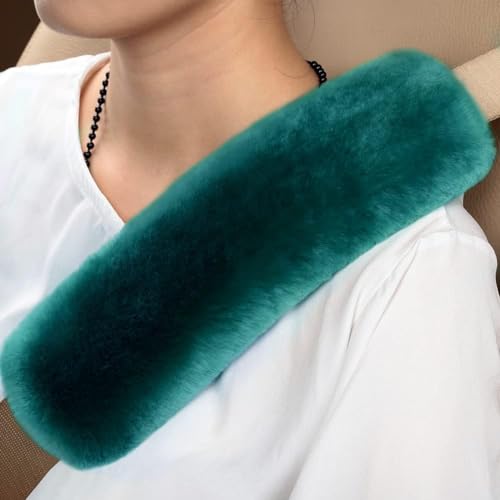 U&M 2 Pack Genuine Sheepskin Auto Seat Belt Cover for Adult Youth Kid Toddlers -Soft Warm Car, Truck, SUV, Camera Backpack Strap Shoulder Pad Wool Fluffy (Alpine Green) - color: Alpine Green
