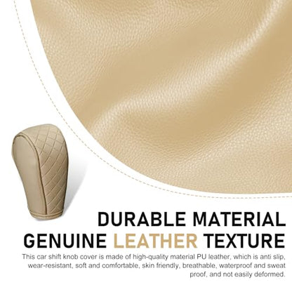 Car Leather Gear Shift Cover, Anti-Slip Dustproof Gear Shifter Stick Protector with Diamond Embroidery, Shift Knob Cover for Lever Protection, Universal for Cars,Trucks,SUVs (Beige) - color: Beige