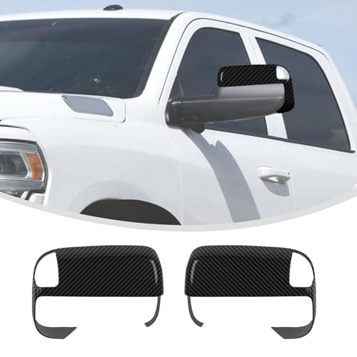Linskip Driver and Passenger Side Mirror Cover with Side Protection Compatible with Ram 2500/3500 2019 2020 2021 2022, Door Mirror Bezel Caps for Ram 2500 3500 Exterior Accessories(Carbon Fiber) - color: Carbon Fiber