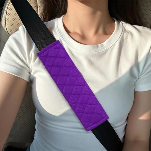 2PCS Car Seat Belt Pads Cover, Fluffy Car Seatbelt Covers, Soft Car Seat Belt Strap Cushion Protect Your Neck and Shoulder, Driving Seat Belt Shoulder Strap Cover for Most Autos (Purple) - color: Purple