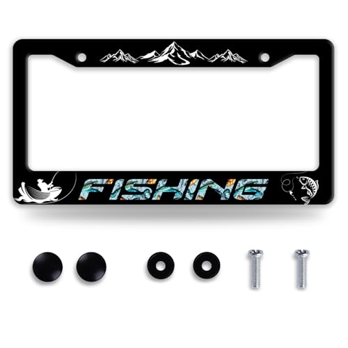 Mountain Fishing License Plate Frame Funny Landscape License Plate Frames for Car Decorative Parts Stainless Stee License Plate for Standard Us Canada License Plate Holder 12x6 Inch for Women Men - color: Mountain Fishing