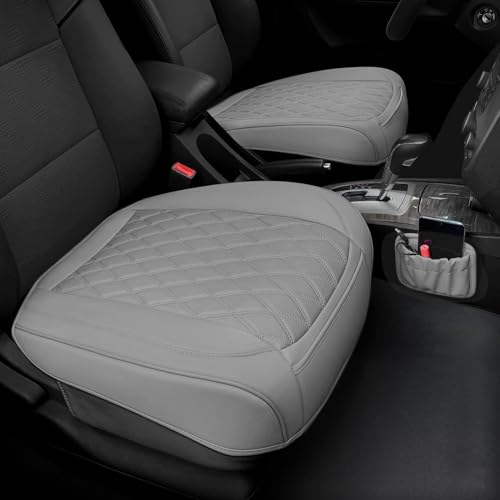 2 Pack PU Leather Front Car Seat Cover Bottom Car Seat, Anti-Slip and Full Wrap Driver Car Seat Protectors with Storage Pocket, Luxury Waterproof Bottom Auto Seat Cushion Pad for Most Vehicles(Gray) - color: gray-2pcs