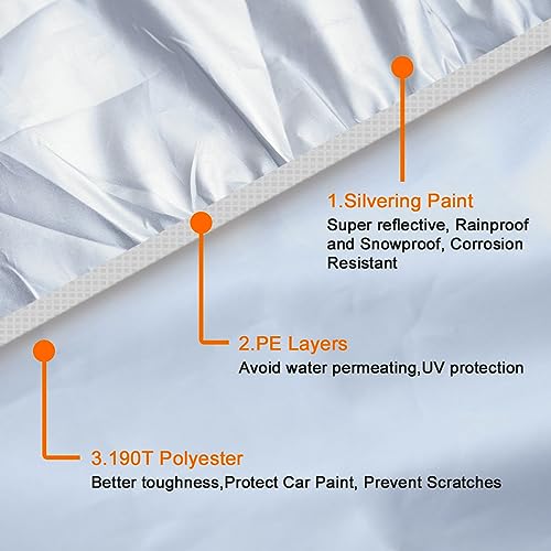 uxcell 3XL Silver Tone 190T Car Cover Outdoor Weather Waterproof Scratch Rain Snow Heat Resistant W Mirror Pocket 490 x 180 x 160cm - size: 3XL