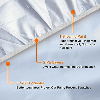 uxcell 3XL Silver Tone 190T Car Cover Outdoor Weather Waterproof Scratch Rain Snow Heat Resistant W Mirror Pocket 490 x 180 x 160cm - size: 3XL