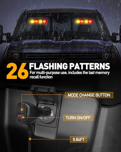 HLauto 2002L Emergency Dash Strobe Lights: Amber Red Safety Lights, Flashing Warning Hazard Windshield Visor Traffic Light Bars for Trucks, Construction Vehicles (2x8.5 inch, 48LED) - color: Amber/Red