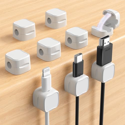 Magnetic Cable Clips, Adjustable Cord Holder Management, Adhesive Wire Keeper Organizer for Home Office Desk Phone PC Car Wall Desktop Nightstand Appliance (9-Pack White) - color: 9-Pack White