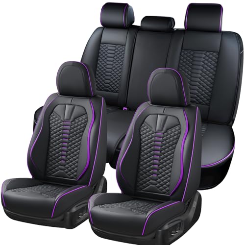 Coverado Leather Seat Covers, Car Seat Covers Full Set, Nappa Leather Seat Covers for Cars, Car Seat Protectors Waterproof, 5 Seats Black&Purple Automotive Seat Covers Fit for Most Cars Trucks - color: Black&Purple, size: Fullset