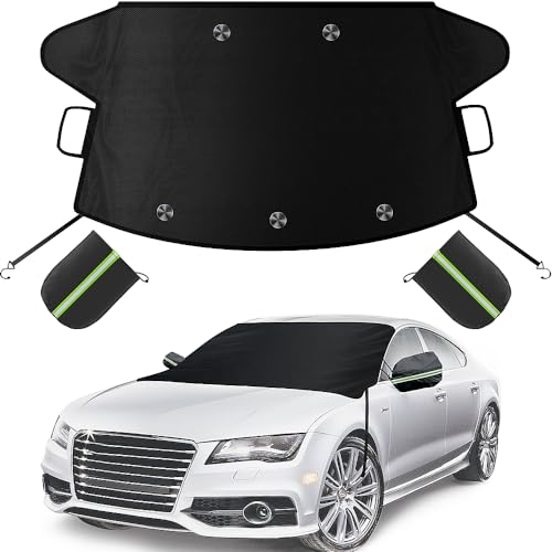 Car Windshield Cover for Ice and Snow, Windshield Snow Cover, Performance Brake Kits with Side Mirrors Cover for Snow, Ice, UV Fits Most Cars, Trucks, Vans, SUVs, Black - color: Black, size: Standard