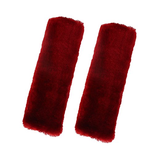 U&M 2 Pack Genuine Sheepskin Auto Seat Belt Cover for Adult Youth Kid Toddlers -Soft Warm Car, Truck, SUV, Camera Backpack Strap Shoulder Pad Wool Fluffy - color: red
