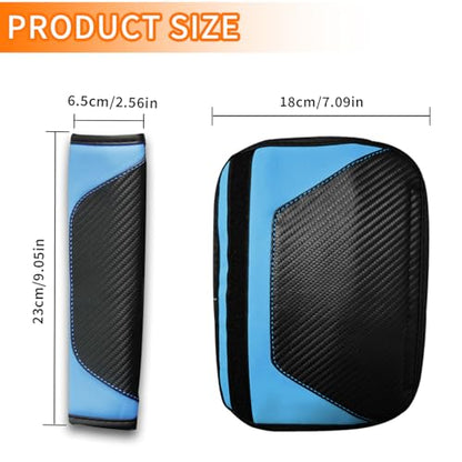 2PCS Car Seat Belt Cover, Carbon Fiber Safety Seatbelt Shoulder Strap Covers, Breathable Leather Soft Harness Pad for Car Interior Accessories (Black/Blue) - color: Black/Blue