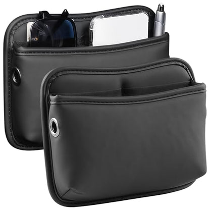 2 Pcs Car Storage Pockets, Universal Adhesive Leather Vehicle Gap Organizer, Multi-functional Center Console Accessories, Driver Passenger Side for Phone Wallet Keys, Black