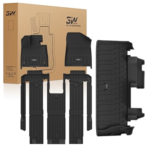 3W Floor Mats & Cargo Liner Fit Toyota Sienna Platinum with Refrigerator 2024-2026, TPE Custom Fit Floor Liner and Trunk Mat for Sienna 7 Seat (w/o Spare tire) - style: 1. Sienna 7 S Refrigerator|24-26|Full Set