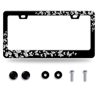 Butterfly License Plate Frame Beautiful Butterflies License Plate Stainless Steel Auto Parts with Screws Size 12.3" x 6.3" for Men Women - color: Butterfly